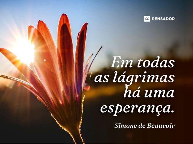 Em todas as lágrimas há uma esperança.Simone de Beauvoir