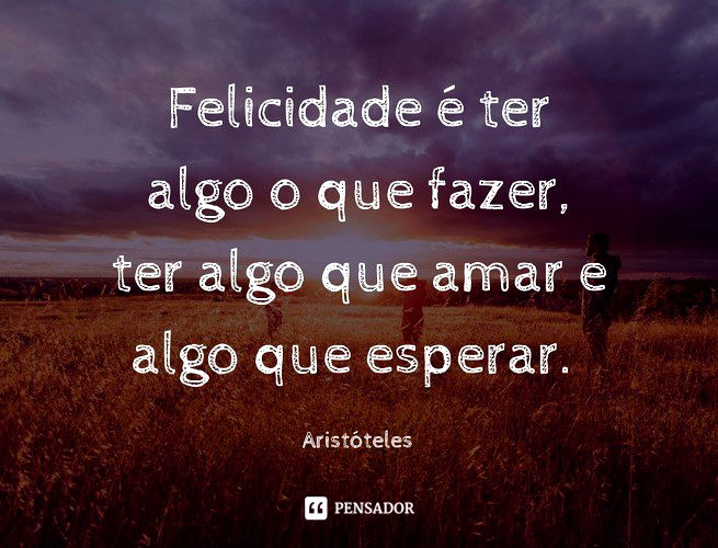 Felicidade é ter algo o que fazer, ter algo que amar e algo que esperar. Aristóteles