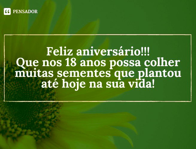 Feliz aniversário!!! Que nos 18 anos possa colher muitas sementes que plantou até hoje na sua vida!