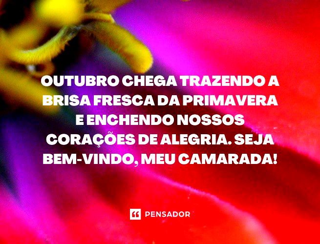 Outubro chega trazendo a brisa fresca da primavera e enchendo nossos corações de alegria. Seja bem-vindo, meu camarada!