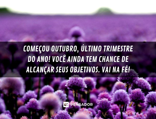 Começou outubro, último trimestre do ano! Você ainda tem chance de alcançar seus objetivos. Vai na fé!