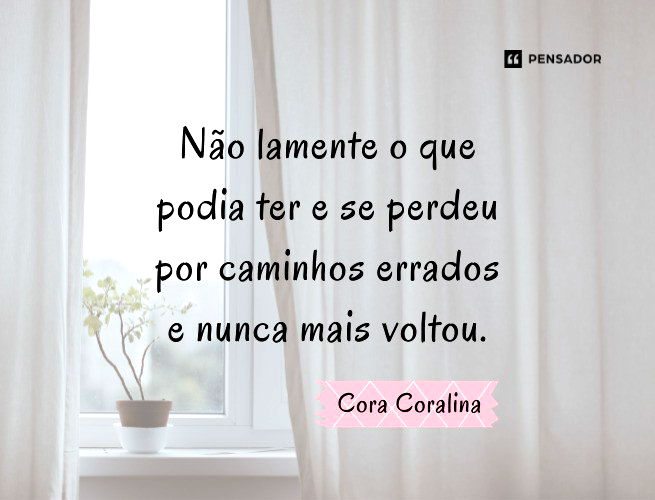 Não lamente o que podia ter e se perdeu por caminhos errados e nunca mais voltou.