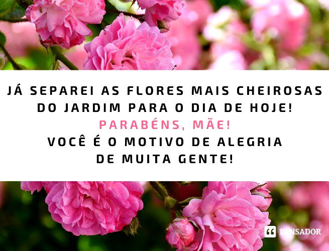 Já separei as flores mais cheirosas do jardim para o dia de hoje! Parabéns, mãe! Você é o motivo de alegria de muita gente!