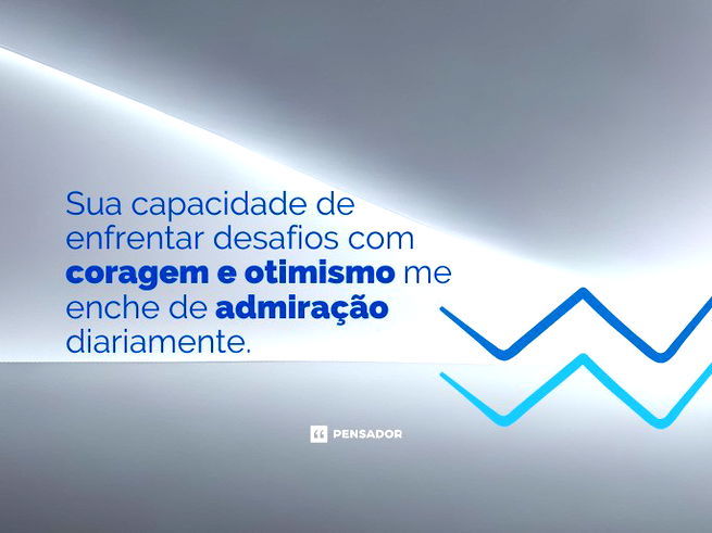 Sua capacidade de enfrentar desafios com coragem e otimismo me enche de admiração diariamente.