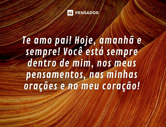 Te amo pai! Hoje, amanhã e sempre! Você está sempre dentro de mim, nos meus pensamentos, nas minhas orações e no meu coração!