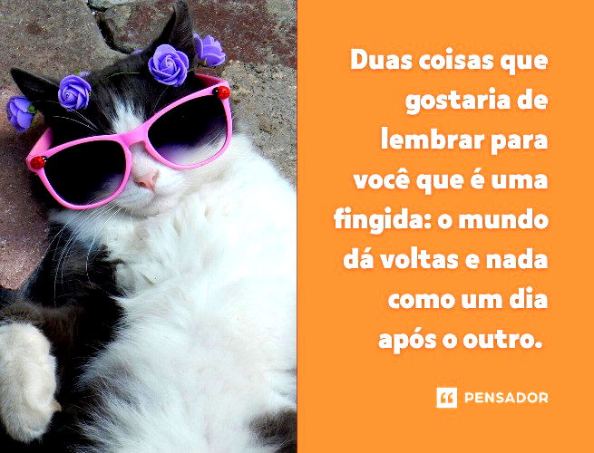 Duas coisas que gostaria de lembrar para você que é uma fingida: o mundo dá voltas e nada como um dia após o outro.