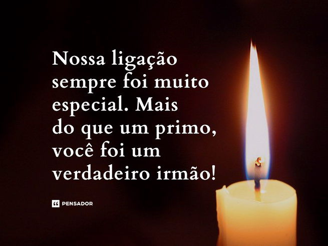 Imagem de luto para primo com fundo preto e uma vela acesa na parte inferior direita.