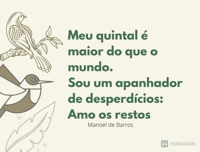 Meu quintal é maior do que o mundo. Sou um apanhador de desperdícios: Amo os restos