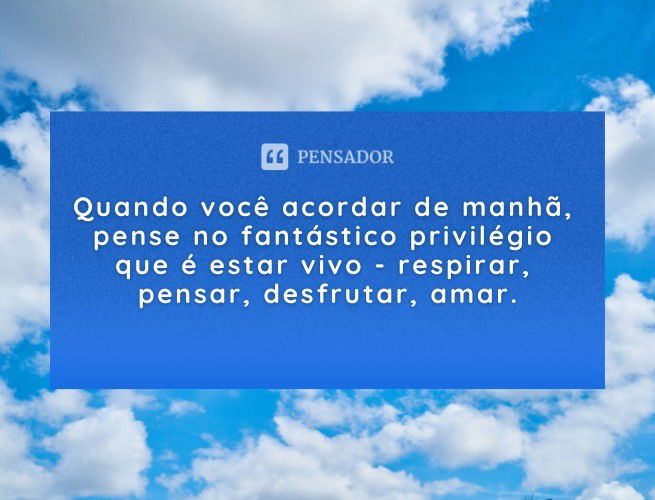Quando você acordar de manhã, pense no fantástico privilégio que é estar vivo - respirar, pensar, desfrutar, amar.