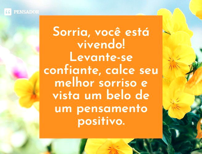 Sorria, você está vivendo! Levante-se confiante, calce seu melhor sorriso e vista um belo de um pensamento positivo.