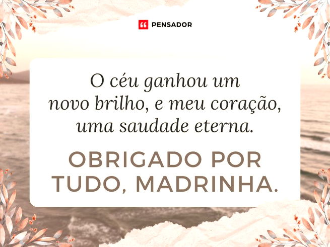 O céu ganhou um novo brilho, e meu coração, uma saudade eterna. Obrigado por tudo, madrinha.