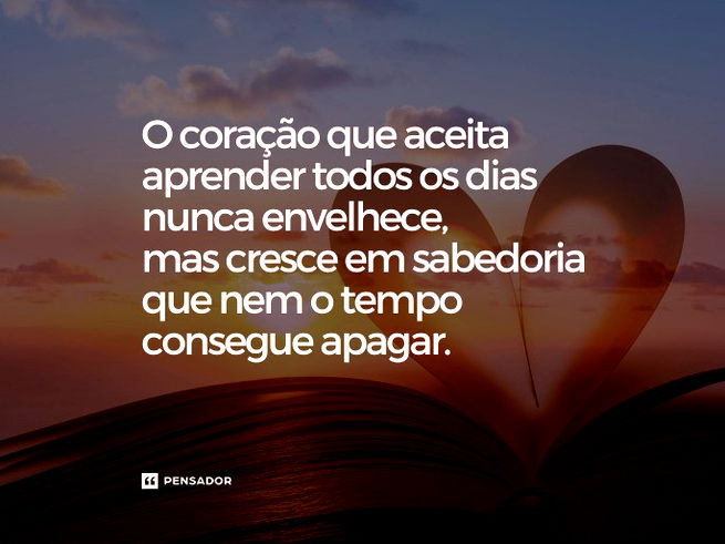 O coração que aceita aprender todos os dias nunca envelhece, mas cresce em sabedoria que nem o tempo consegue apagar. 