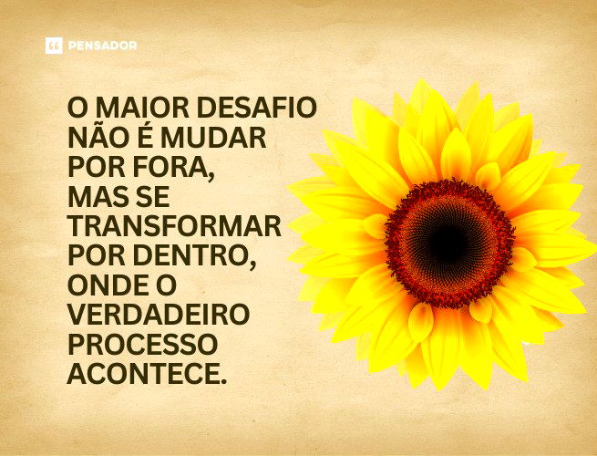 O maior desafio não é mudar por fora, mas se transformar por dentro, onde o verdadeiro processo acontece. 