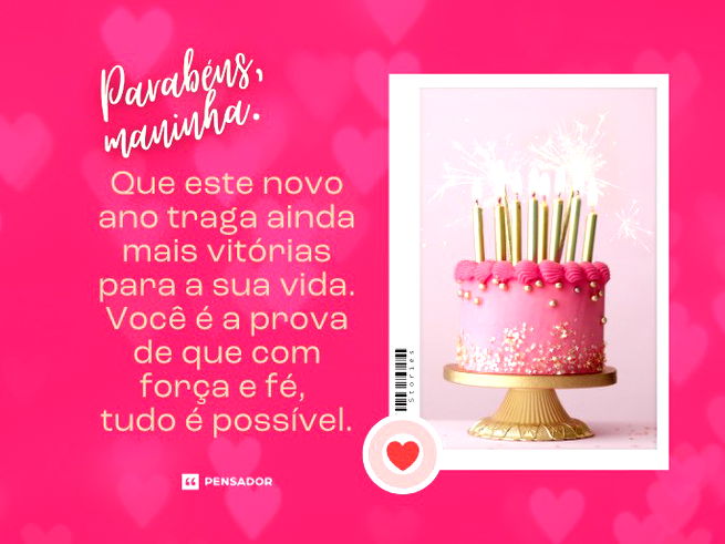 Parabéns, maninha. Que este novo ano traga ainda mais vitórias para a sua vida. Você é a prova de que com força e fé, tudo é possível.