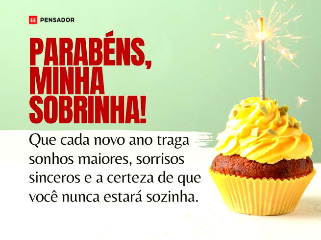 Parab&eacute;ns, minha sobrinha! Que cada novo ano traga sonhos maiores, sorrisos sinceros e a certeza de que voc&ecirc; nunca estar&aacute; sozinha. 💞&nbsp;