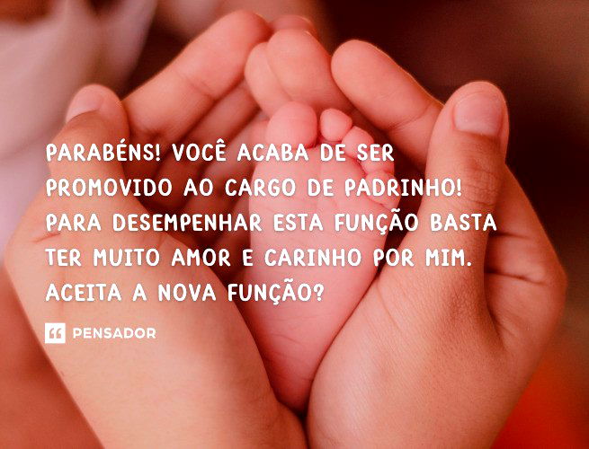Parabéns! Você acaba de ser promovido ao cargo de padrinho! Para desempenhar esta função basta ter muito amor e carinho por mim. Aceita a nova função?