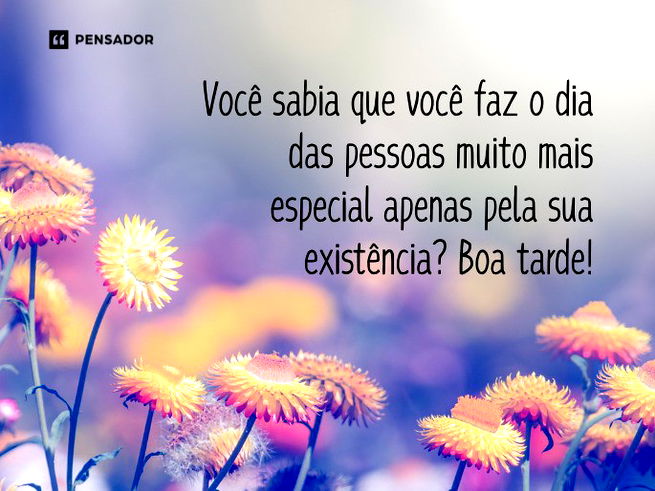 Você sabia que você faz o dia das pessoas muito mais especial apenas pela sua existência? Boa tarde!