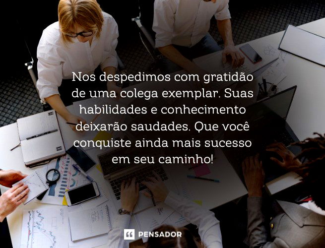 Nos despedimos com gratidão de uma colega exemplar. Suas habilidades e conhecimento deixarão saudades. Que você conquiste ainda mais sucesso em seu caminho!