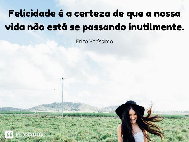 Felicidade é a certeza de que a nossa vida não está se passando inutilmente. Érico Veríssimo