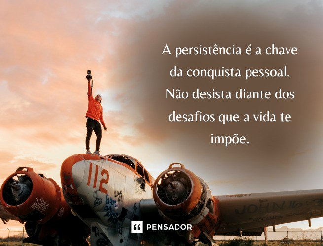 A persistência é a chave da conquista pessoal. Não desista diante dos desafios que a vida te impõe. 