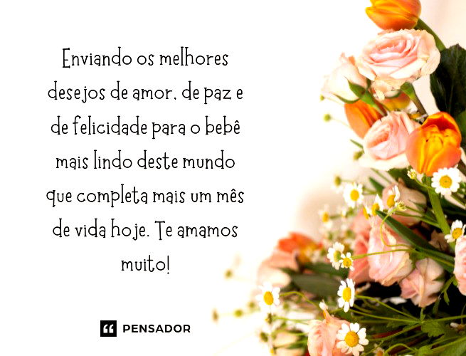 Enviando os melhores desejos de amor, de paz e de felicidade para o bebê mais lindo deste mundo que completa mais um mês de vida hoje. Te amamos muito!