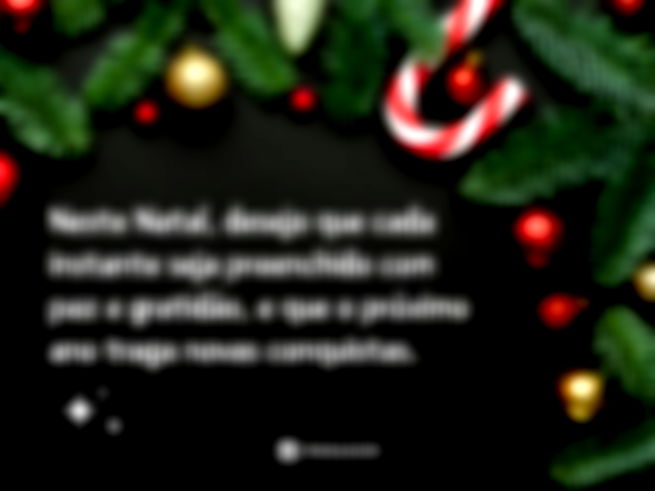 Neste Natal, desejo que cada instante seja preenchido com paz e gratidão, e que o próximo ano traga novas conquistas.