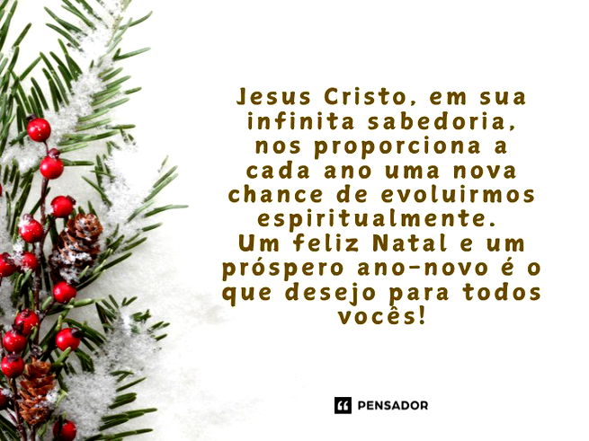 Jesus Cristo, em sua infinita sabedoria, nos proporciona a cada ano uma nova chance de evoluirmos espiritualmente. Um feliz Natal e um próspero ano-novo é o que desejo para todos vocês! 