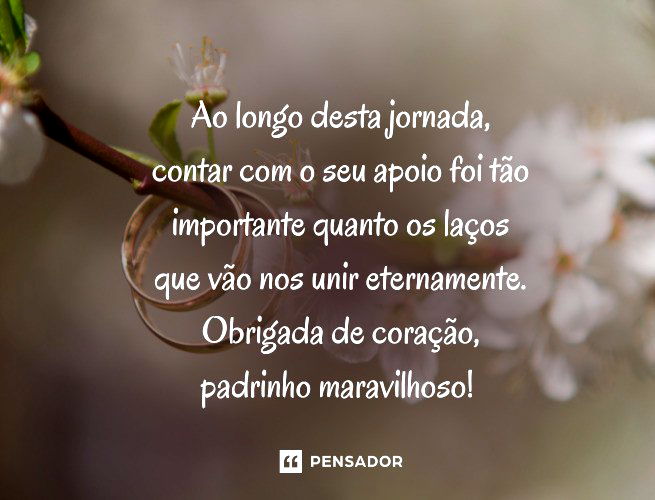 Ao longo desta jornada, contar com o seu apoio foi tão importante quanto os laços que vão nos unir eternamente. Obrigada de coração, padrinho maravilhoso!