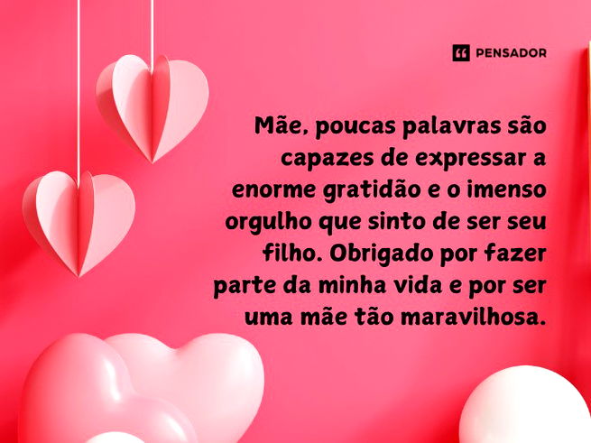 Mãe, poucas palavras são capazes de expressar a enorme gratidão e o imenso orgulho que sinto de ser seu filho. Obrigado por fazer parte da minha vida e por ser uma mãe tão maravilhosa.