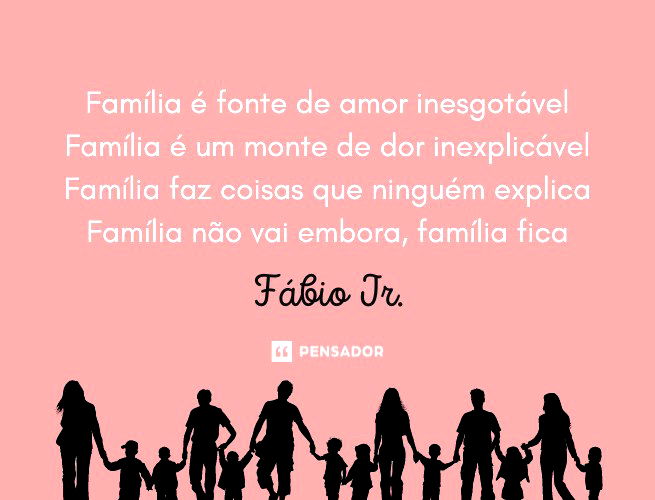 Letra de música de Fábio Jr. sobre a família com desenho de vários membros familiares na parte inferior.