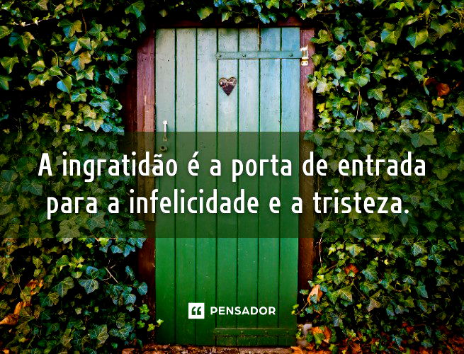 A ingratidão é a porta de entrada para a infelicidade e a tristeza.