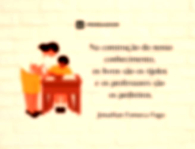 Fundo de tijolos e desenho de uma professora com um aluno.
