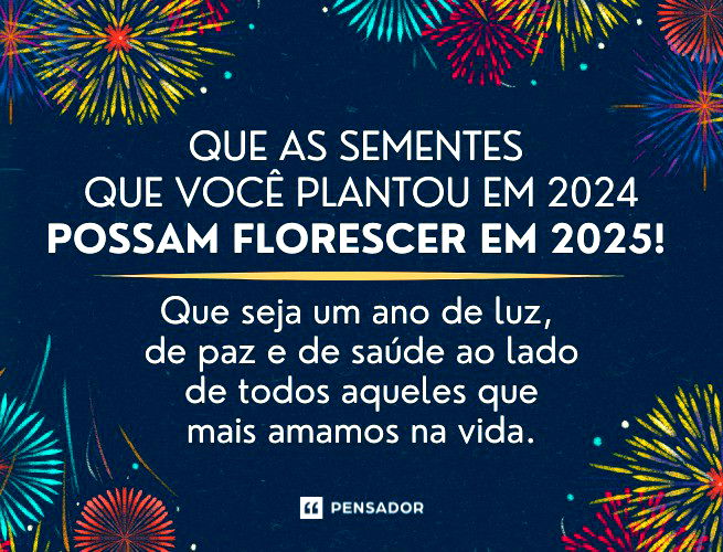 Que as sementes que você plantou em 2024 possam florescer em 2025! Que seja um ano de luz, de paz e de saúde ao lado de todos aqueles que mais amamos na vida.
