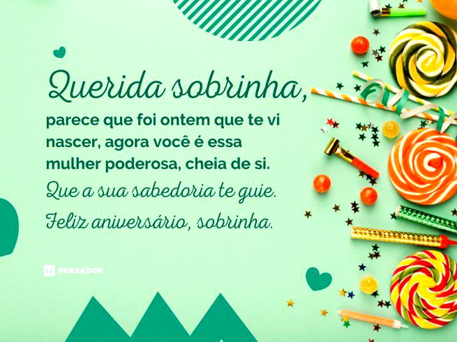 MENSAGEM DE ANIVERSÁRIO PARA SOBRINHA - Mensagem de Aniversários  Mensagem  de aniversário, Feliz aniversário, Aniversário para sobrinha