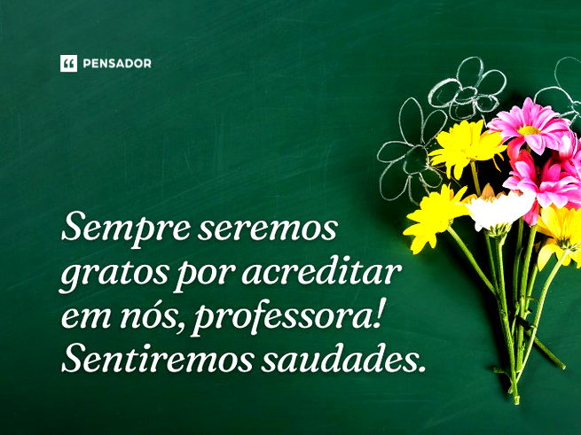 Sempre seremos gratos por acreditar em nós, professora! Sentiremos saudades.