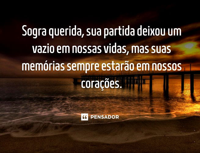 Sogra querida, sua partida deixou um vazio em nossas vidas, mas suas memórias sempre estarão em nossos corações.