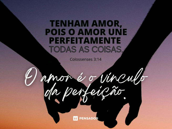 Tenham amor, pois o amor une perfeitamente todas as coisas. O amor é o vínculo da perfeição. Colossenses 3:14