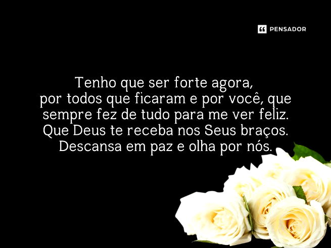 Tenho que ser forte agora, por todos que ficaram e por você, que sempre fez de tudo para me ver feliz.  Que Deus te receba nos Seus braços. Descansa em paz e olha por nós.