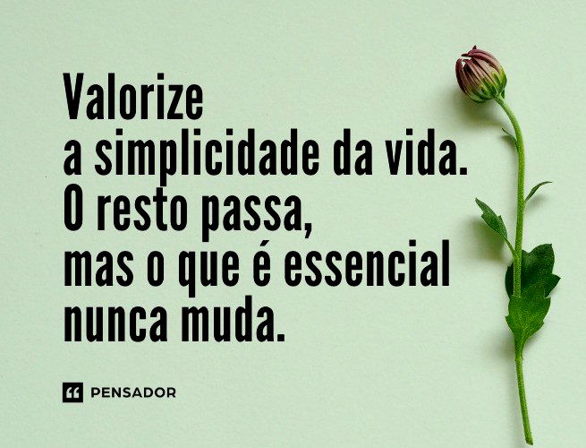 Valorize a simplicidade da vida. O resto passa, mas o que é essencial nunca muda.  