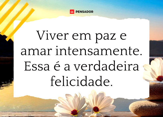 Viver em paz e amar intensamente. Essa &eacute; a verdadeira felicidade.&nbsp;