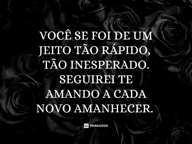 Você se foi de um jeito tão rápido, tão inesperado. Seguirei te amando a cada novo amanhecer. 